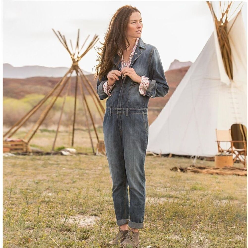 Driftwood Women’s Boom Town Medium Wash Long Sleeve Denim Overall